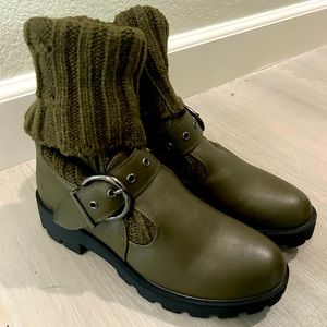 Bamboo y2k Chunky Platform Fold Over Knit Green Mary Janes Shoes Size 8